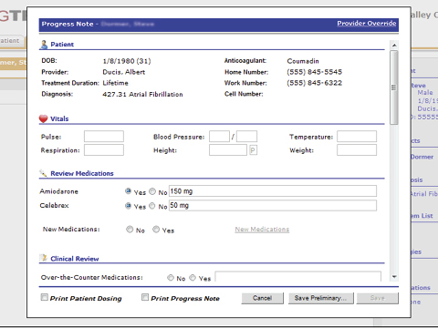 screenshot of progress note