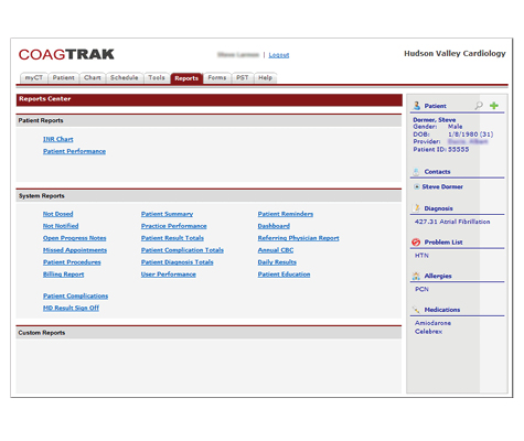 screenshot of reports tab