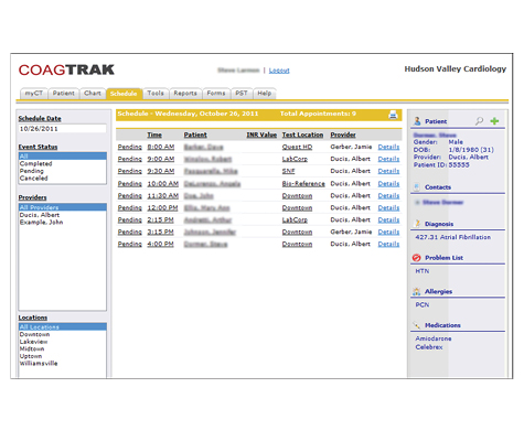 screenshot of schedule tab